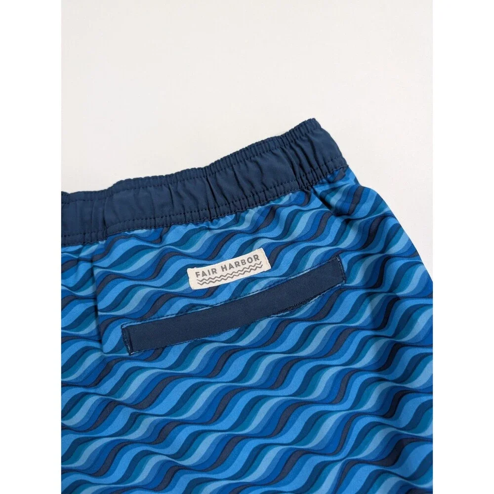 Fair Harbor swim trunks mens L blue black the anchor quick dry 8
